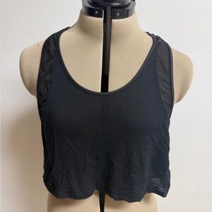 Alo Yoga Black Mesh-Panel Cropped Tank Top